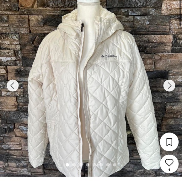Ladies/Girls Columbia Fleece Lined Puffer Coat, Cream Color, Size Medium - Picture 2 of 7